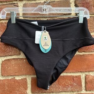 Prana $70 Women’s Stretch High-Waist Ribbed Bikini Bottom Black Small NWT